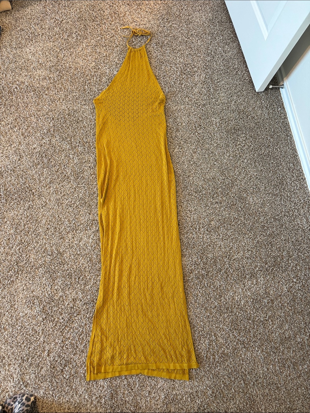 Halter Knit Maxi coverup in Mustard Yellow